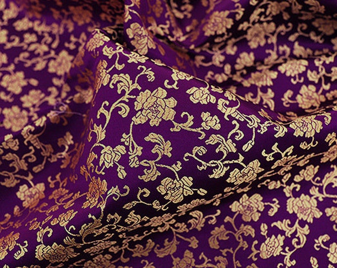 35"W Damask Brocade Fabric, Chinese flower Jacquard Satin Fabric, Upholstery, Decor, Costume, Curtain, Handbag, Sewing/Fabric by the meter