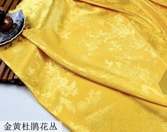 6 colors Two Sides Jacquard Satin Fabric, 59“Wide  Rhododendron Chinese Antique Satin Cosplay Costumes, Sell by the meter