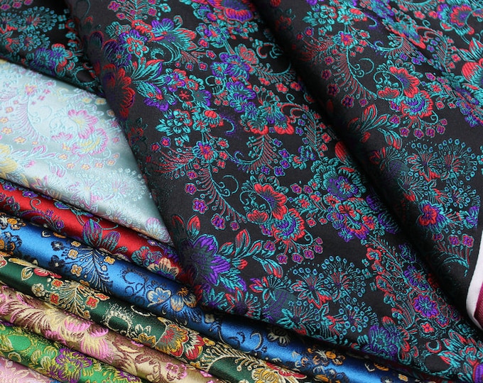 Cherry Blossom Jacquard Brocade Fabric: 29.5" Wide Silk Rayon Blend