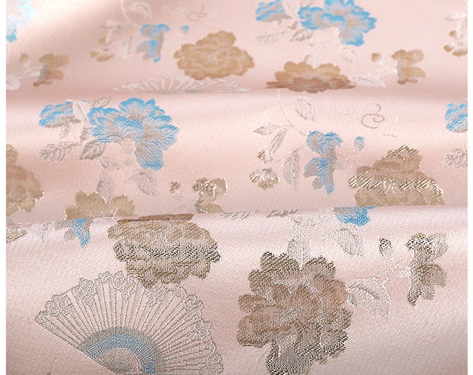 59"W Song Fans Silk Brocade, Tibetan robe, cheongsam, Upholstery, Decor, Costume, Curtain, Handbag, Sewing, drapery /Fabric by the meter