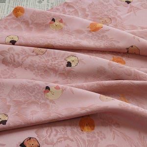 59&quot;W cartoon cat Tea silk satin fabric, Digital print, dark green Upholstery, Decor, Costume, Curtain, bag, Sewing, drapery, DIY/Fabric