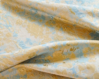 Gold Thread Floral Jacquard Fabric: 3D Texture, 55" Wide - By The Meter