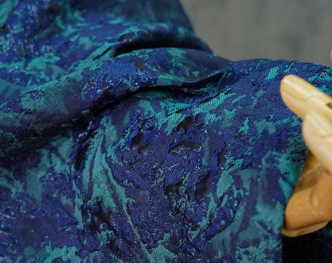 Dark Blue Jacquard Fabric: Retro 3D Texture, Upholstery & Sewing, 59" Wide