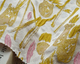 Hand drawn tulips jacquard woven fabric, 3D floral with embossed effect, Upholstery, Costume, Sewing, DIY fabric, Quilting, 63"W