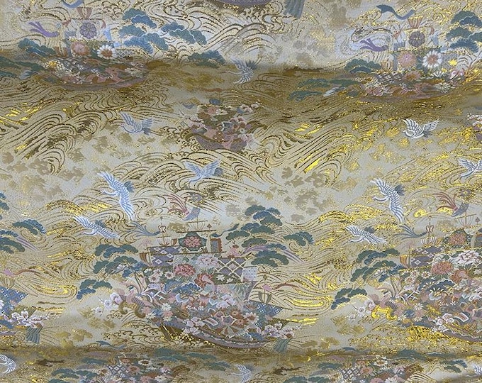 Japanese Kirin Nishijin colorful Silk Brocade Fabric| 58“Wide | Upholstery, Decor, Costume, Curtain, Handbag, Sewing/Fabric by the meter