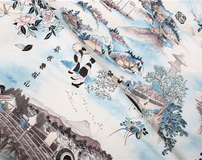 Japanese Printed Fabric, 100% Cotton, Japanese Style, Sewing, Dress, Kimono, home decor, Upholstery, Costume, bag, DIY/Fabric by one meter