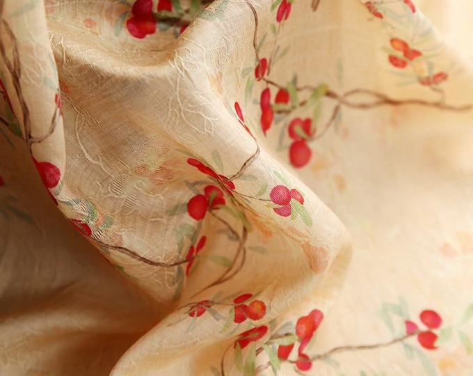 Tencel Ramie Printed Fabric, flower pattern, Sewing Fabric, Dress, Shawl, decor, Upholstery, Costume, bag, DIY, curtain/fabric, by meter