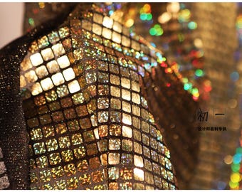 37.5"Width Mesh/Laser Sequins, Creative geometric checkered, magic dress, wedding designer fabric, DIY, Costume, Bag, Sewing/Fabric by 1yard