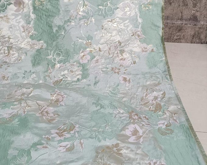 Gold Thread Floral Jacquard Fabric | Shimmer Brocade, 65" Wide