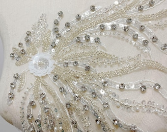 Luxury 15" Soft Embroidered Lace Trim – Bridal Wedding Veil, Light Ivory, By Pair, sequins wedding dress, headwear, shoes, DIY accessories