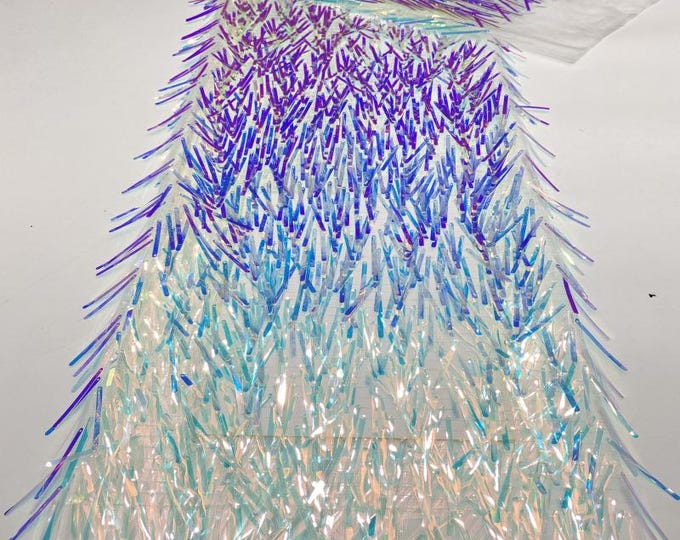 49"W Flowing long strip 4*60mm sequin embroidery fabric for wedding, prom, Shirt, Evening Dress & Cheongsam, Soft Creative, DIY Fabric