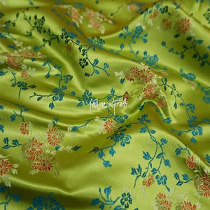 Silk Brocade Damask Fabric: Peony Floral Dress Fabric, 29.5&quot;W