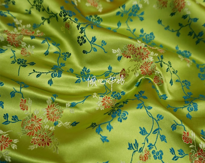 29.5"W Silk Brocade Damask Fabric even branch peony, Dress Fabric, Upholstery, Decor, Costume, Curtain, Handbag, Sewing/Fabric by the meter