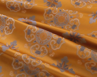 55"W Tibetan Damask Jacquard Fabric: Buddhism Decor, Costume, Upholstery - By The Meter