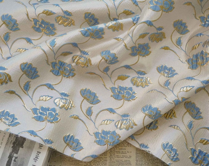 Reversible jacquard woven fabric, gold thread floral flower pattern with embossed effects, Upholstery, Sewing DIY fabric, 57"W By 1 yard