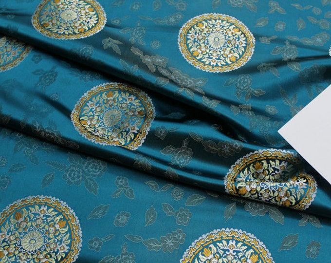 Chinese style Mongolian Gown, Tibetan robe, decoration/ fabric, silk Brocade handmade fabric, jacquard antique fabric, Bean Paste Grey round