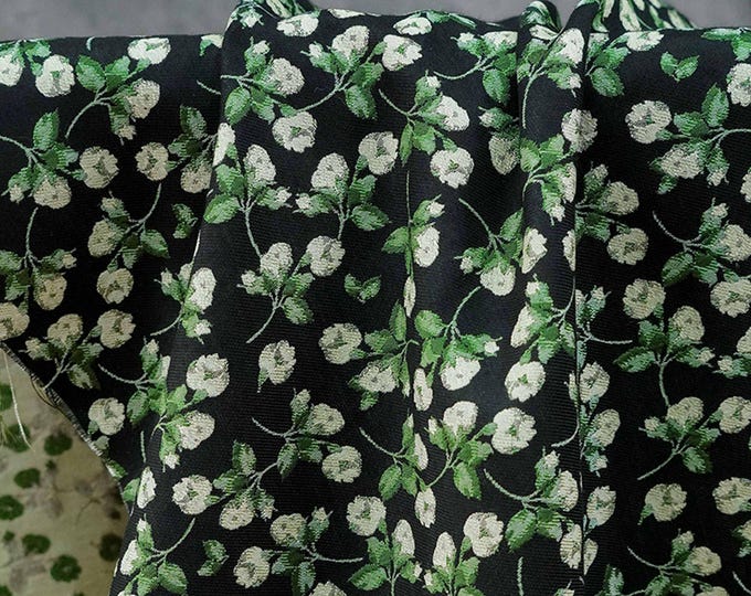 Black Background Small Floral Jacquard Fabric – Ideal for Home Décor, Curtains, Quilting, Dressmaking, Upholstery, 55"Wide