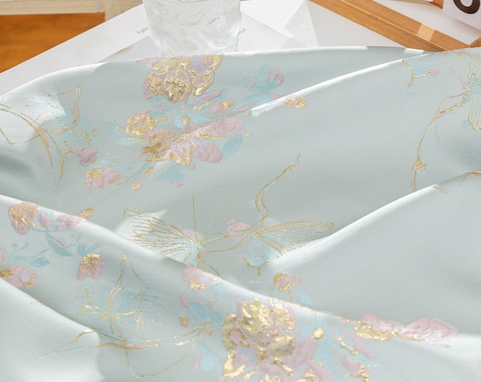 Gold thread butterfly designer jacquard fabric, 3D texture, Upholstery, Sewing, wedding, Decor, Costume, Handbag/fabric, 56" W By 1 yard