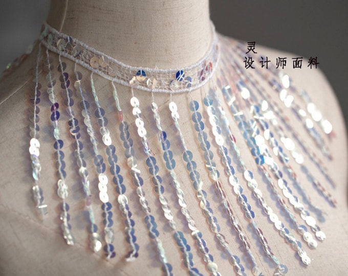 15cm Wide Creative Symphony sequined tassel fabric, Designer Accessories Fabric, Wedding, Gowns, Events, Decoration, soft whiskers Texture