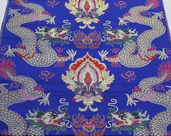 Blue Dragon Brocade Fabric: Chinese Robe Cheongsam Material (29"W)