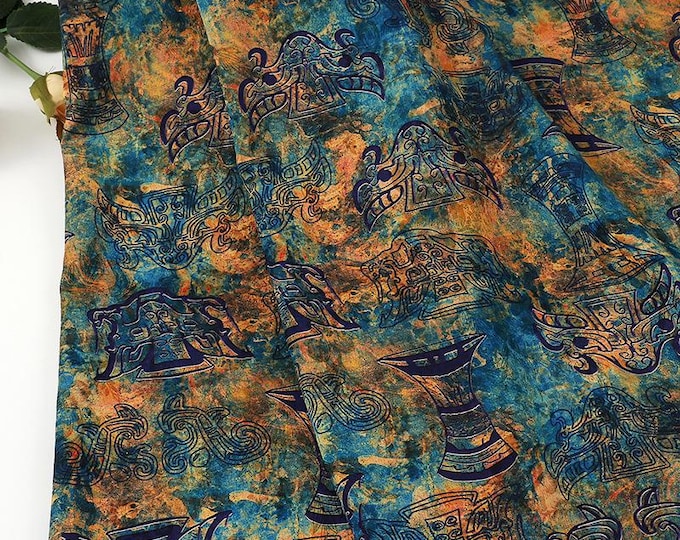 Bronze Jacquard Fabric - Iridescent Landscape Satin Tea Silk, 59"W