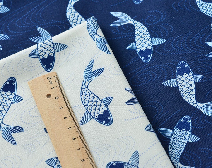 Japanese Print 100% Cotton Fabric Blue pattern, Sewing Fabric for Dress, Kimono, home decor, Upholstery, Costume, handbag by 1 meter, 57"