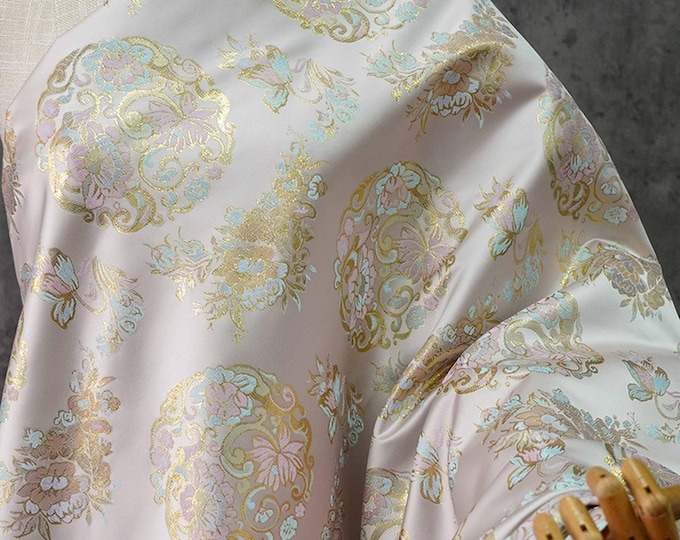 59“W gold thread Mongolian & Tibetan Brocade Fabric, Sewing, Wedding, wall decor, Cushion, Sofa, Table Runner, Pillow/Fabric by one meter