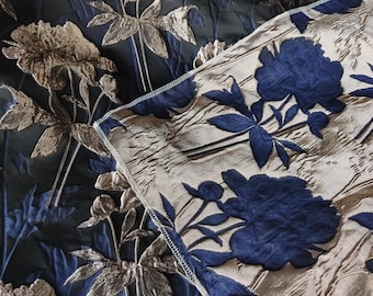 Gold thread Reversible jacquard woven fabric, 3D floral pattern with embossed effect, Upholstery, Costume, Sewing DIY fabric, 62"W By 1 yard