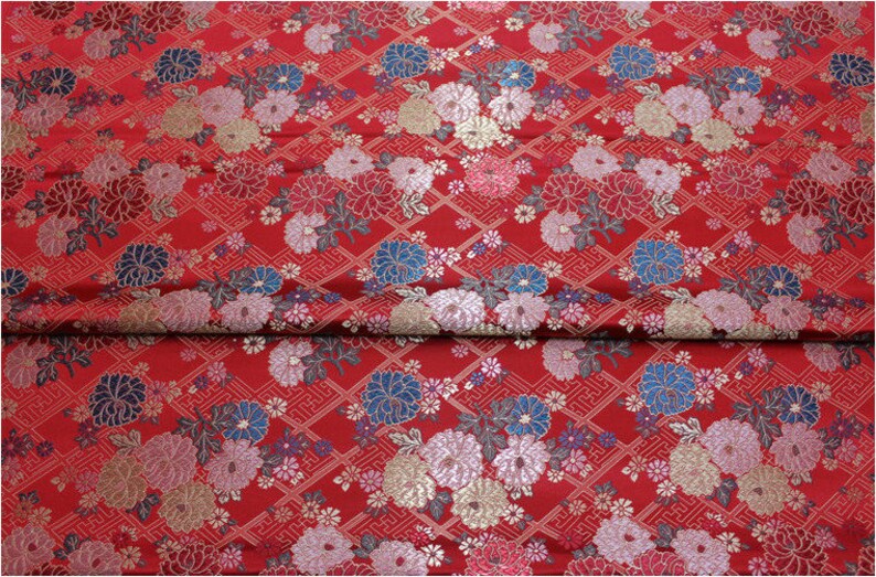 Japanese Fabric, Modern Japanese Floral Jacquard silk brocade by the meter, 29.5 Width, 5 colors On SALE image 4