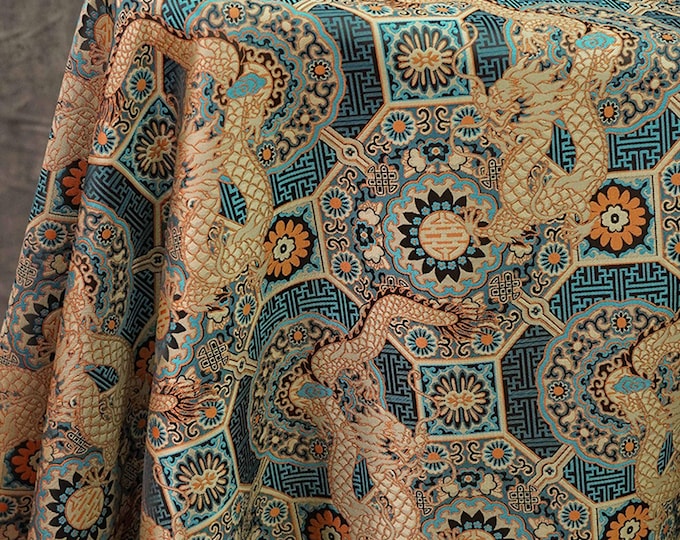 Mongolia Tibetan Bada halo caisson pattern, 55"W, Upholstery, Decor, Costume, Curtain, Handbag, Sewing, Cheongsam, Buddha/Fabric by 1meter