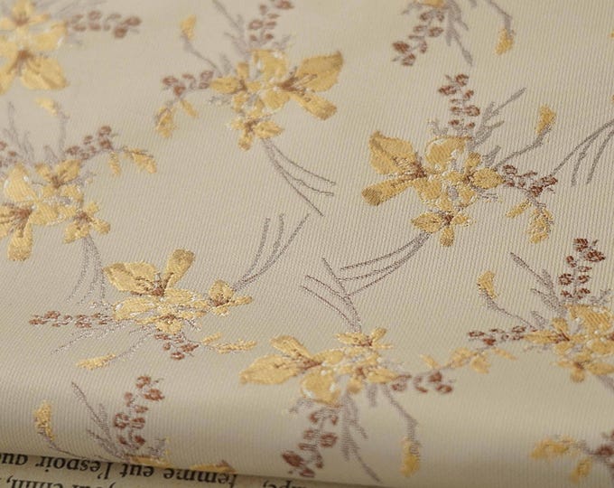 Beige Reversible jacquard woven fabric, Metallic floral flower pattern with embossed effects, Upholstery, Sewing DIY fabric, 63"W By 1 yard