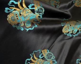 Dragon Brocade Fabric: Colorful Jacquard Satin, 35"W Home Decor