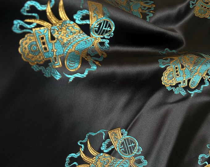 35"W Brocade Fabric, Colorful Dragon Jacquard Satin Fabric, Brocade Fabrics By The Meter, Home Decor Fabric, Table Runner, Cushion, DIY