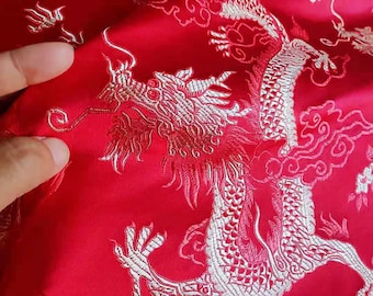 Chinese Dragon Silk Brocade Fabric: Fire Pattern, 29" Wide