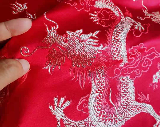 Chinese Dragon & Fire Silk Brocade Fabric On SALE | 9.99/Meter | 29" Wide | 8 colors | Clearance