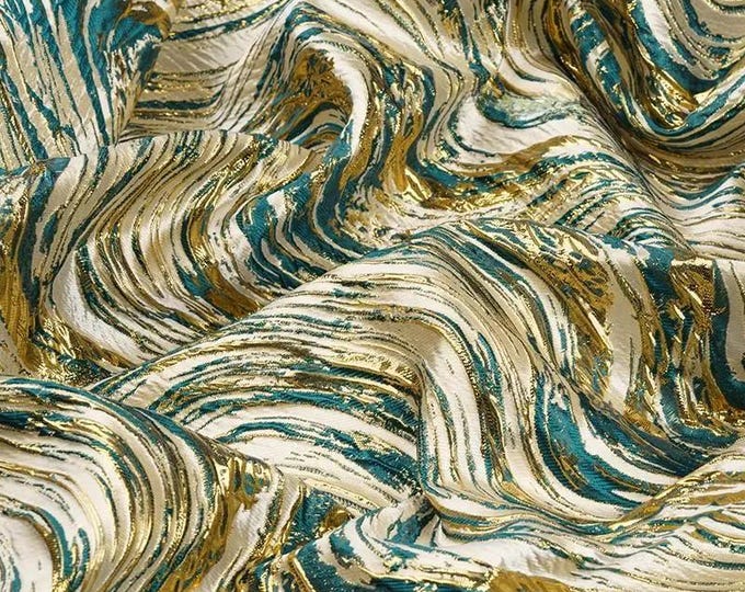 Jacquard Fabric 3D Gold thread, Universe galaxy Design, 56" Wide, Upholstery, Decor, Costume, Curtain, Handbag, Sewing/Fabric by the meter