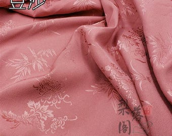 Floral Jacquard Satin Fabric: Plum Orchid Bamboo Chrysanthemum, 60" Wide, Cosplay Costume Fabric