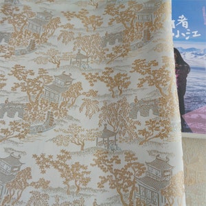 59" W antichi dipinti cinesi famosi modello broccato di seta - 3 colori tra cui scegliere al metro, tessuto per tappezzeria, quilting e cucito,
