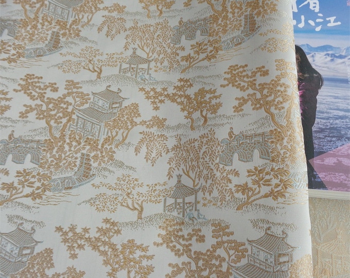 59"W Ancient Chinese Famous paintings pattern Silk Brocade - 3 colors to choose By The Meter, Upholstery, Quilting and Sewing fabric,