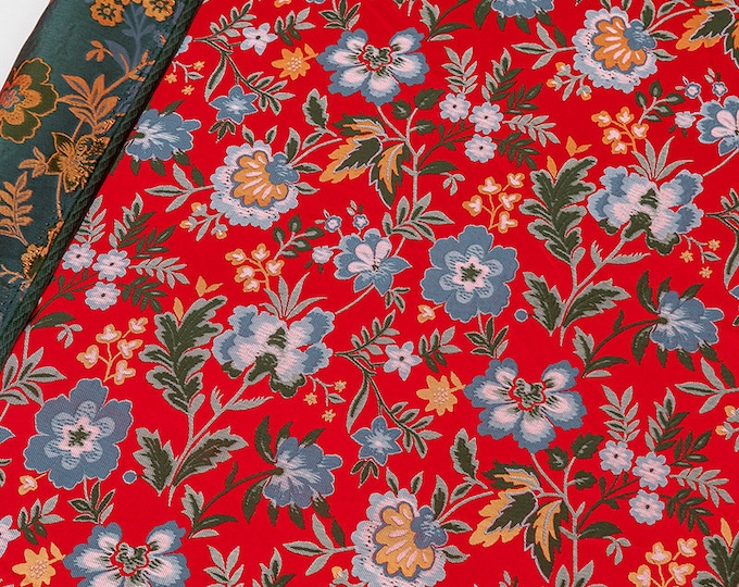 59" Width Japanese Nishijin Reversible Baiyuan damask Jacquard Brocade Fabric, Yukata Geisha Kimono, Upholstery, Quilting and Sewing fabric
