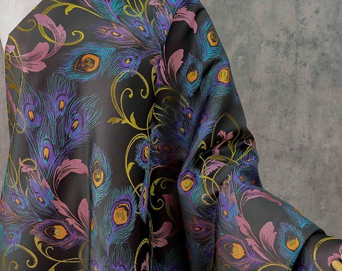 59" Peacock Feather Jacquard Vest Fabric – Chinese Brocade for Qipao/Hanfu – Chinoiserie Brocade Textile