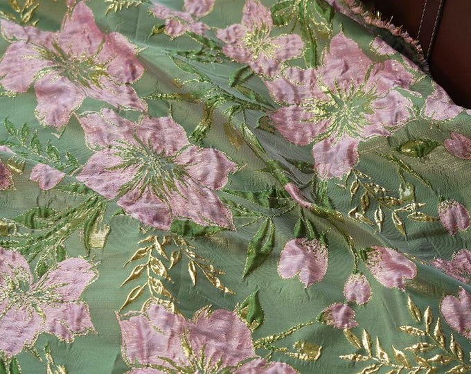 Gold Thread Jacquard Fabric: Pea Green 3D Designer Material - 58" Wide