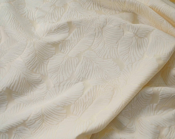 Cream style embossed leaf dress jacquard fabric, designer fabric, Upholstery, curtain, soft Prom dress and Sewing fabric, 60"W By one Meter