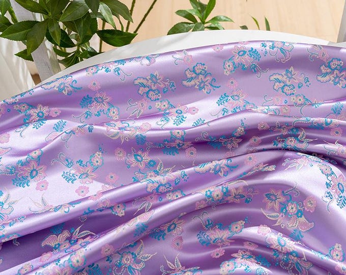 Classical Lilac purple small flower silk brocade jacquard fabric, 29.5" W Cushion cover cheongsam, DIY, Kids Qipao, Sewing, doll making