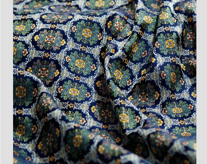 Japanese Nishijin Ori Fabric, Hualing Pattern Traditional Japanese Wedding Jacquard silk brocade by the meter, 59“and 29.5" Width On SALE