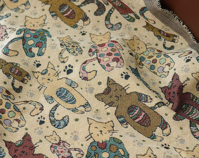 Autumn & winter Jacquard fabric, cat zoo pattern, Upholstery, Prom dress, Sewing fabric, Upholstery, Decor, Jacket, 59"W By 1 Meter