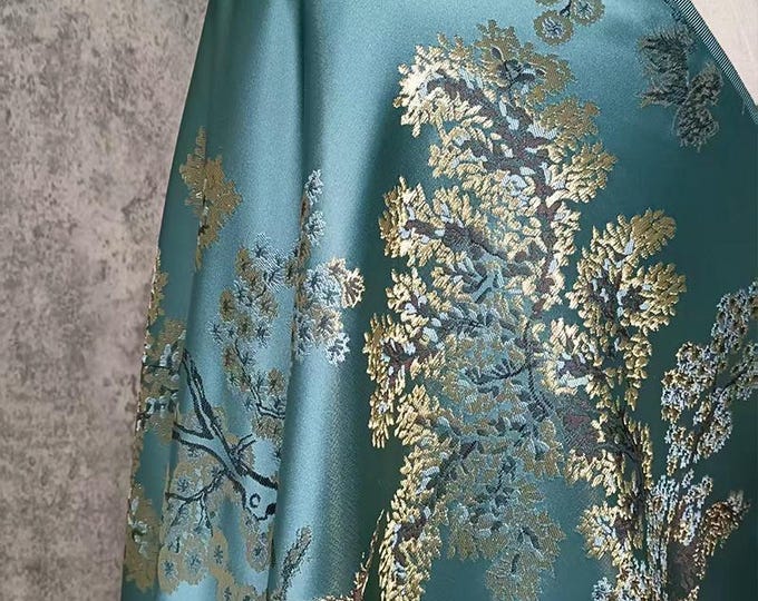 Zamioculcas Jacquard Brocade Fabric • Money Tree Pattern Upholstery & Clothing Material, sell by the meter, 59"Wide