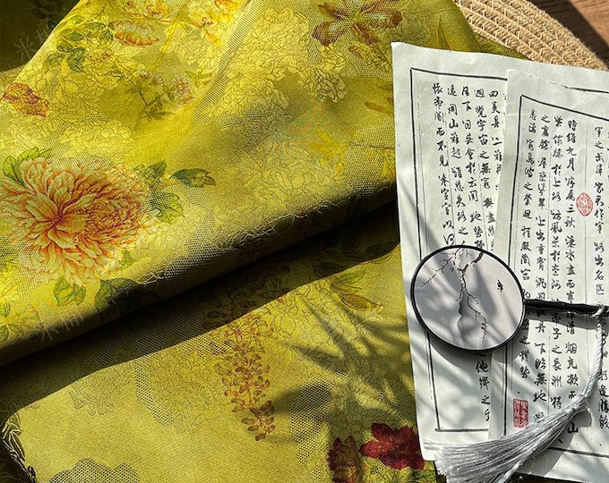 100% Rayon green Jacquard Xiangyun Brocade Fabric: 59"W Upholstery & Costume