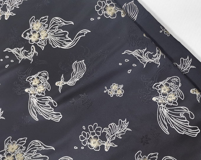 Vintage jacquard fabric, goldfish, designer fabric, Butterfly flower, Upholstery, Decor, Costume, Handbag, Sewing/Fabric by 1meter, 57"W