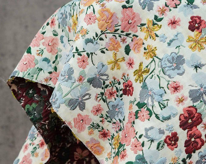 Flower Jacquard Fabric: Retro 3D Design, Upholstery & Sewing - 54" W